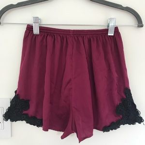 Satin Purple Burgundy Lingerie Pajama Shorts